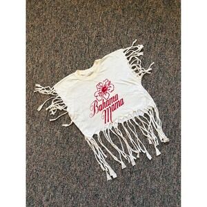 Bahama Mama Womens White Fringed Tie Dye Beach Cover Up T Shirt Top